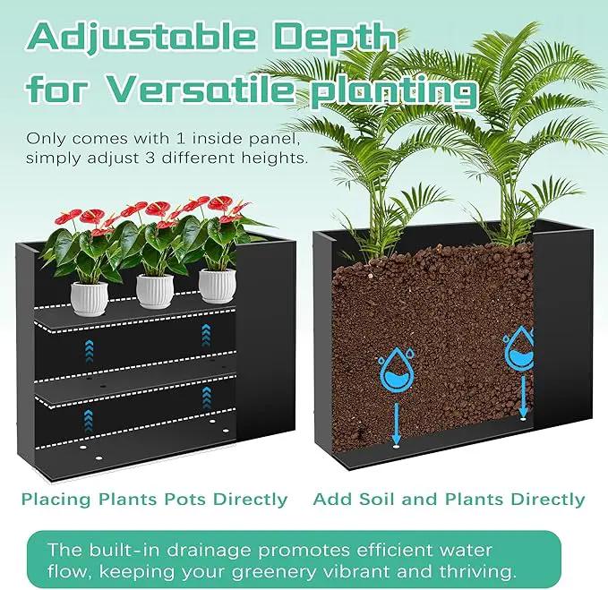 Metal Rectangular Planter Box, Large Planter Boxes Outdoor, 37''L x 13''W x 26''H Heavy Duty Plant Box with Removable Insert Shelf, 3 Tier Adjustable Height Tall Garden Planter for Plants, Flowers by GreenHaven Gardens