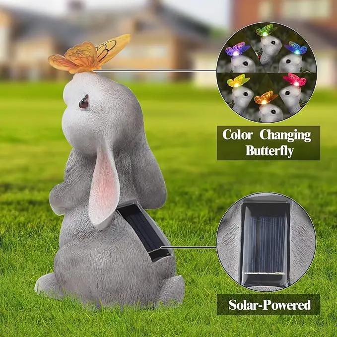 Garden Statue Outdoor Decor-Rabbit with Solar Butterfly Changing Lights Garden Statues,Bunny Statue for Patio,Balcony,Yard,Lawn Ornament,Gardening Gifts for Mom Grandma by GreenHaven Gardens