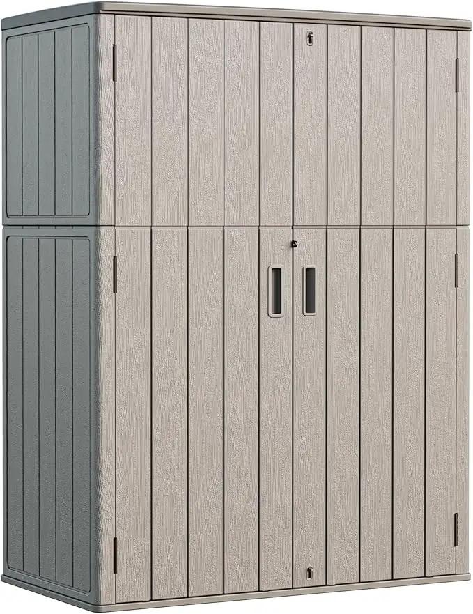 HOMSPARK Outdoor Storage Shed Weather Resistance, Patio Storage Cabinet Lockable Resin Tool Shed for Storage of Bike, Trash Cans, Garden Tools (Shallow Coffee, 66 Cu.ft) by GreenHaven Gardens