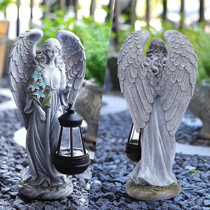 Solar Angel Outdoor Garden Decor Statues – 13.2 inches Solar Outdoor Sculptures for Outside Yard Art Patio Balcony Front Lawn Ornaments Gifts for Mom Grandma Women by GreenHaven Gardens
