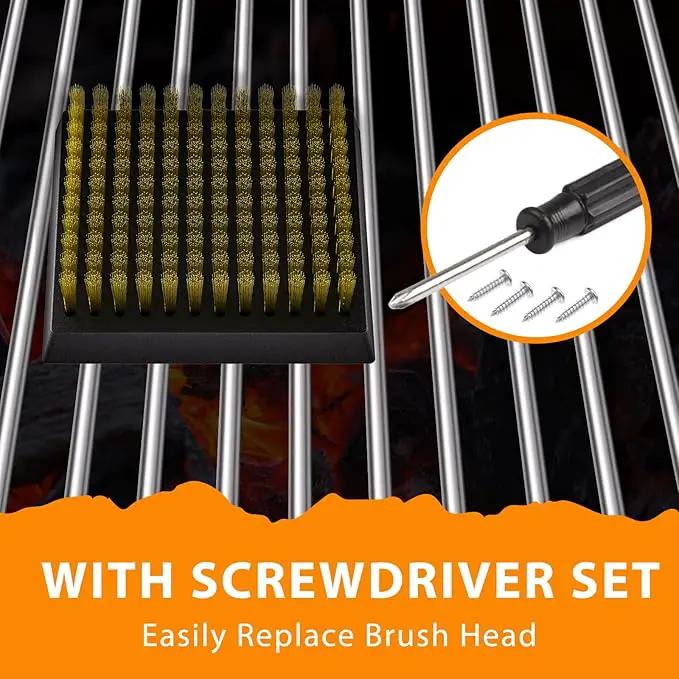 ENLOY Copper Wire Grill Brush Replacement Head, Grill Cleaning Bristle Brush with 4 Screws, BBQ Cleaning Replacement Brush Head for Gas, Porcelain, Ceramic, Cast Iron, Stainless Steel Grills and More by GreenHaven Gardens