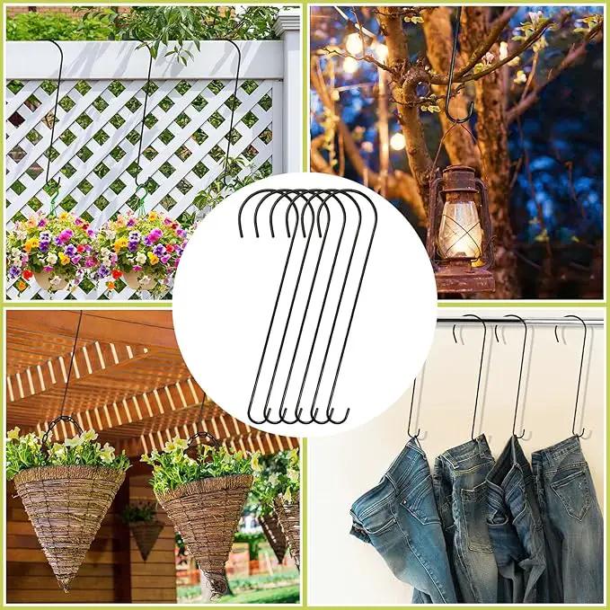 8 Pack 24 Inch Large Tree Branch Hooks Long S Hooks for Hanging Plants, Bird Feeder Hook for Tree, Metal Garden Hooks for Hanging Baskets, Plants, Lanterns Outdoor and Indoor Uses (Black) by GreenHaven Gardens