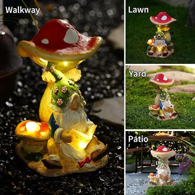 Upgraded Size Solar Garden Outdoor Statues Gnome Reading Under Mushroom with 5 LED Solar Figurine for Lawn,Patio,Balcony,Yard Decor Unique Housewarming Gift for Grandfather, Father,Grandma,Wen by GreenHaven Gardens