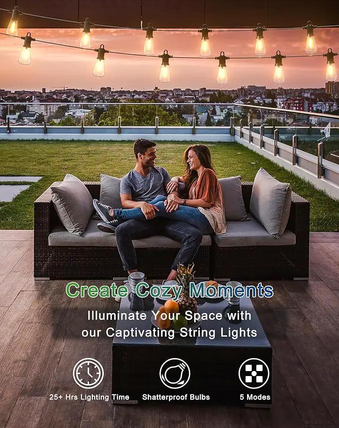 Solar String Lights Outdoor Waterproof 100FT with USB Port and 52 Shatterproof ST38 Bulbs(2 Spare), LED Solar Powered Patio Lights for Outside, Porch, Backyard, Gazebo, Garden(Warm White) by GreenHaven Gardens