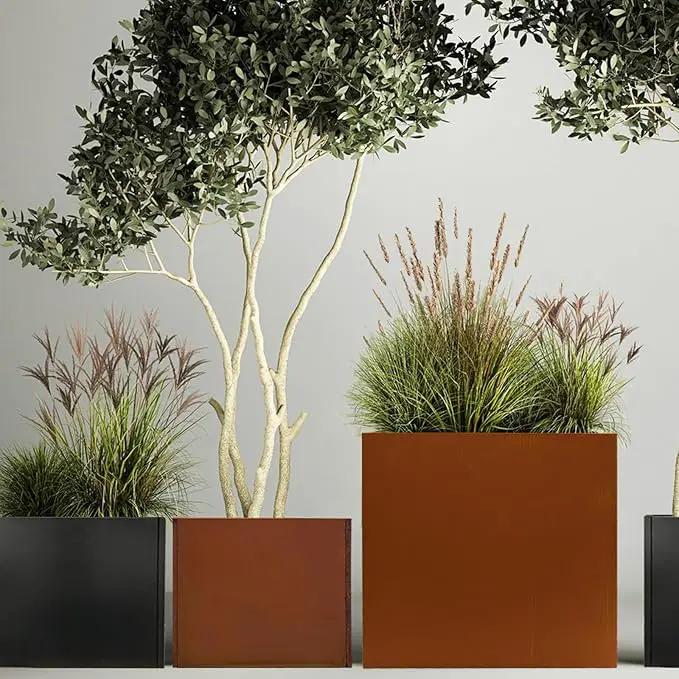 Corten Steel Metallic Heavy Planter for Outdoor Plants 24"x10"x24" Metal Planter Spliced Flower Pot with Partitions for Outside,Indoor,Garden (Corten, 24 * 10 * 24) by GreenHaven Gardens