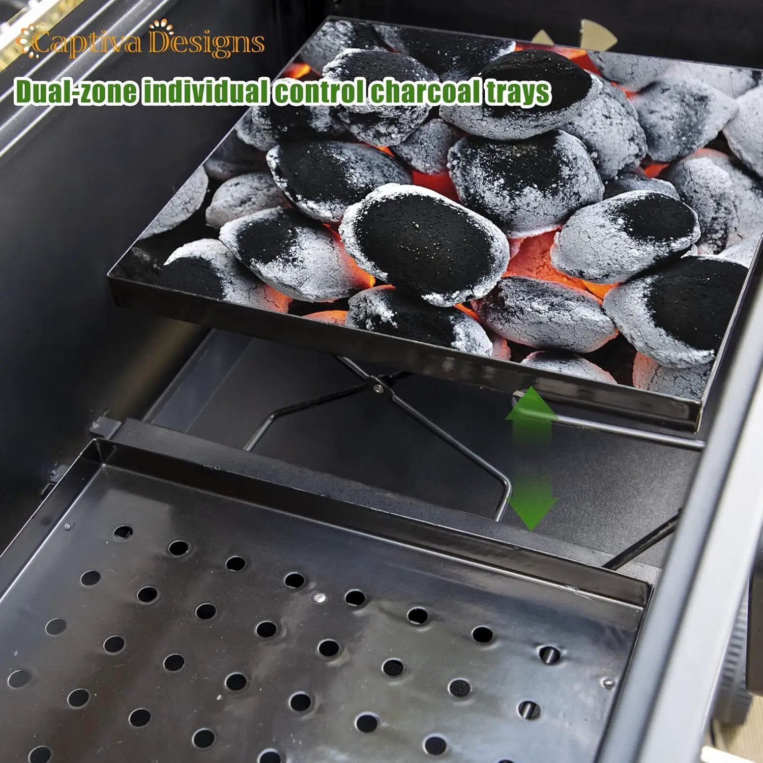 Captiva Designs Extra Large Charcoal BBQ Grill with Oversize Cooking Area(794 SQIN), Outdoor Cooking Grill with 2 Individual Lifting Charcoal Trays and 2 Foldable Side Tables by GreenHaven Gardens