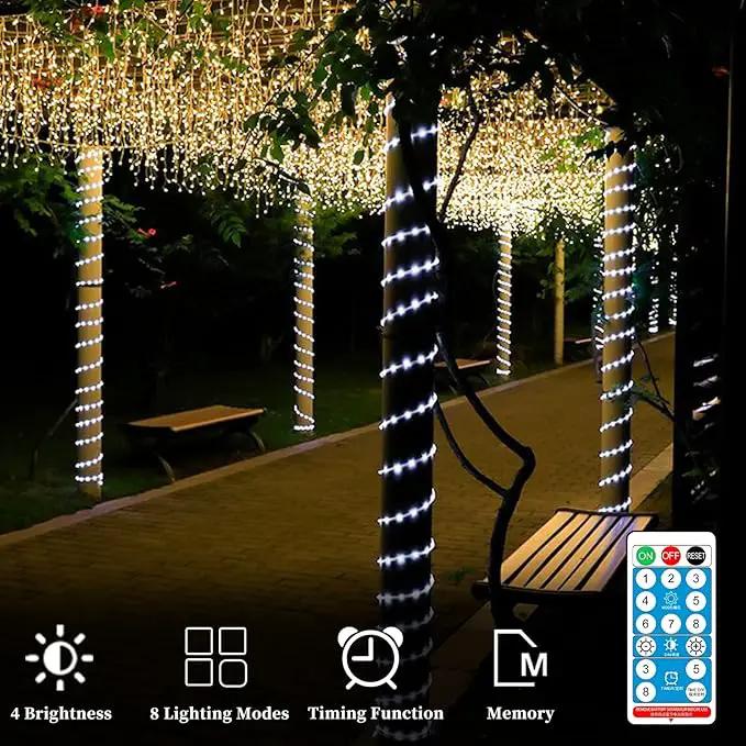 Solar Outdoor Rope Lights, 66ft 200leds Solar Powered Rope Lights Outdoor, 8 Modes Dimmable/Timer Remote String Light 3.7V/1200mAh Rope Solar Lights Outdoor Waterproof for Garden Decor, White by GreenHaven Gardens