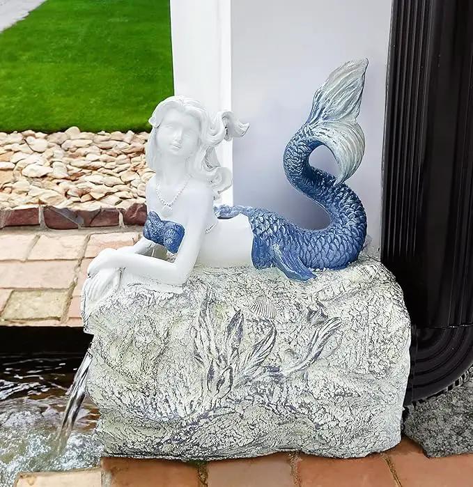 Mermaid Statue Garden Rain Downspout Diverter, Decorative Gutter Extension, Splash Block, Eco-Friendly Resin Downspout Extension,Perfect Rain Diverter for 3"x4" Downspouts (10.6 in) by GreenHaven Gardens