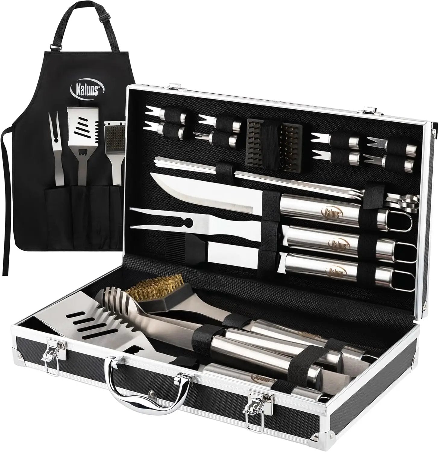 Kaluns Grilling Accessories, Birthday Gifts for Men Grilling Gifts, Heavy Duty Stainless Steel BBQ Grill Tools Set for Outdoor Grill with Aluminum Case and Apron, Husband Dad Gifts for Christmas by GreenHaven Gardens