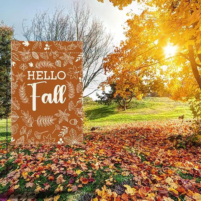 Hello Fall Garden Flag Autumn Holiday Garden Flag 12x18 inch Double Sided Fall Thanksgiving Maple Leaves Flags Decorations for Yard Outside Lawn Patio (Flay 1806) by GreenHaven Gardens