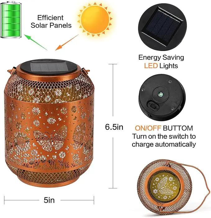 Solar Lanterns Outdoor Waterproof Butterfly Garden Decor Birthday Gifts for Women Mom Grandma Hanging Solar Lights Metal Decoration Outside for Yard, Patio, Backyard, Porch, Pathway by GreenHaven Gardens