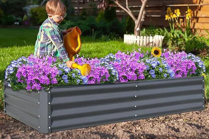 Domi Galvanized Raised Garden Bed, Outdoor Planter Garden Boxes Large Metal Planter Box for Gardening Vegetables Fruits Flowers, Dark Grey(8x4x1ft) by GreenHaven Gardens