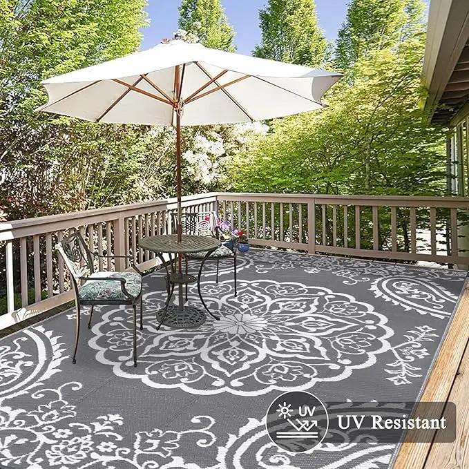Pauwer Waterproof Outdoor Rug 10x14, Reversible Plastic Straw Patio Camping Rug, Indoor Outdoor RV Mat Carpet for Deck, Camper, Porch, Balcony, Backyard, Picnic, Boho Grey by GreenHaven Gardens