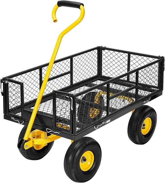 VIVOHOME Heavy Duty 880 Lbs Capacity Mesh Steel Garden Cart Folding Utility Wagon with Removable Sides and 4.10/3.50-4" Wheels 10 inch Tire (Black) by GreenHaven Gardens