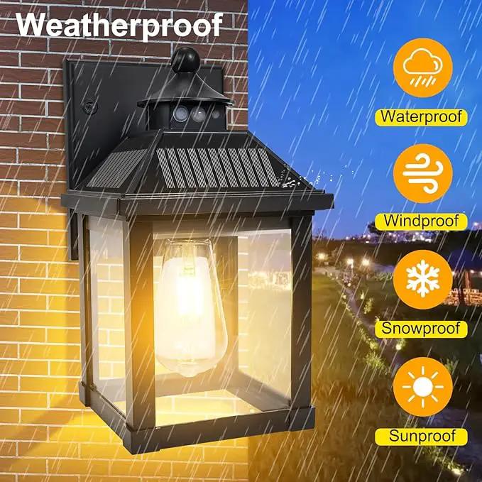 Solar Wall Lights Outdoor, Dusk to Dawn Motion Sensor Lights Waterproof, Solar Porch Lights with 3 Modes & Motion Sensor, Lantern Light Fixture for Patio Garage Entryway Garden by GreenHaven Gardens