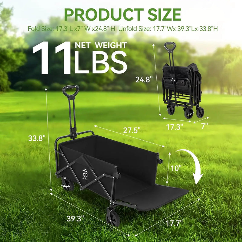 AYP Collapsible Wagon Cart Foldable with Wheels, Beach Wagon with Extended Tailgate & Brake, Heavy Duty Rolling Carts for Garden, Grocery Shopping, Camping, Outdoor Sports, Yard Work, Fishing by GreenHaven Gardens
