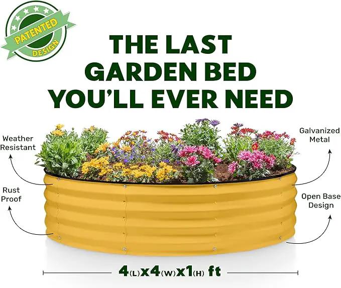 Round Galvanized Raised Garden Bed // 4×4×1 ft Galvanized Raised Garden Beds Outdoor for Gardening, Vegetables, Flowers // Patented Tool-Free Design Round Planter (Yellow) by GreenHaven Gardens