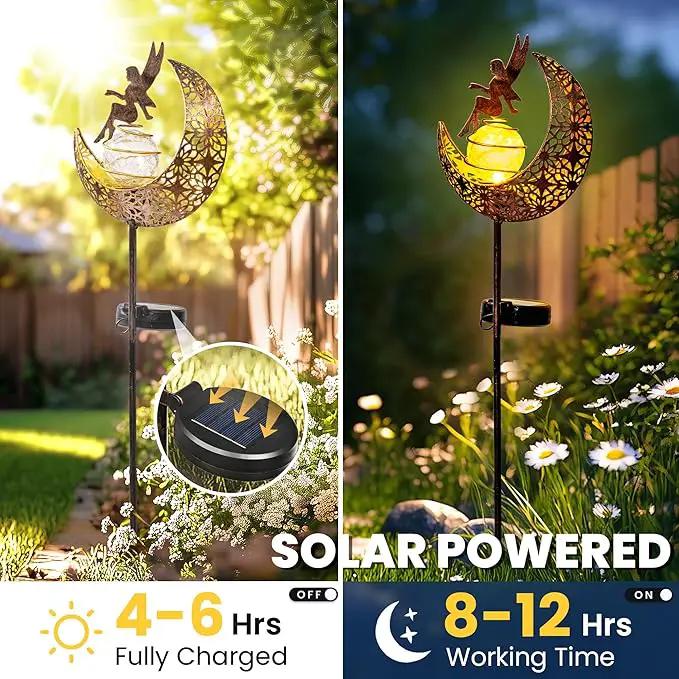 Fairy Moon Solar Lights Outdoor Garden Stakes, Waterproof Metal Decor Gifts for Women Mom, Art Moon Sculpture for Yard, Patio, Garden, Porch, 2 Pack by GreenHaven Gardens