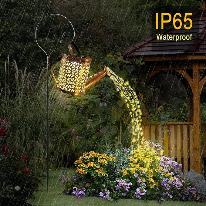 Solar Watering Can with Lights, Outdoor Garden Decor, Hanging Lantern Waterproof, Metal Solar Waterfall Lights for Yard Patio by GreenHaven Gardens
