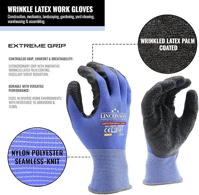 linconson 12 Pack Safety Performance Series Construction Mechanics Wrinkle Latex Work Gloves by GreenHaven Gardens