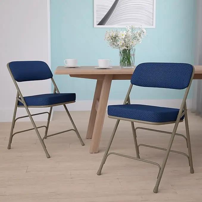 Flash Furniture Hercules Series Metal Folding Chairs with Cushioned Seat, Fabric Upholstered Event Chairs with 300-lb. Static Weight Capacity, Set of 2, Navy by GreenHaven Gardens