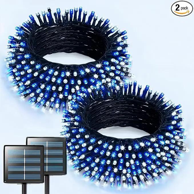 JMEXSUSS 2 Pack Blue and White Solar Christmas Lights, Total 400 LED 151FT Solar String Lights Outdoor Waterproof, 8 Modes Solar Light for Outside Tree Patio Christmas Decorations by GreenHaven Gardens