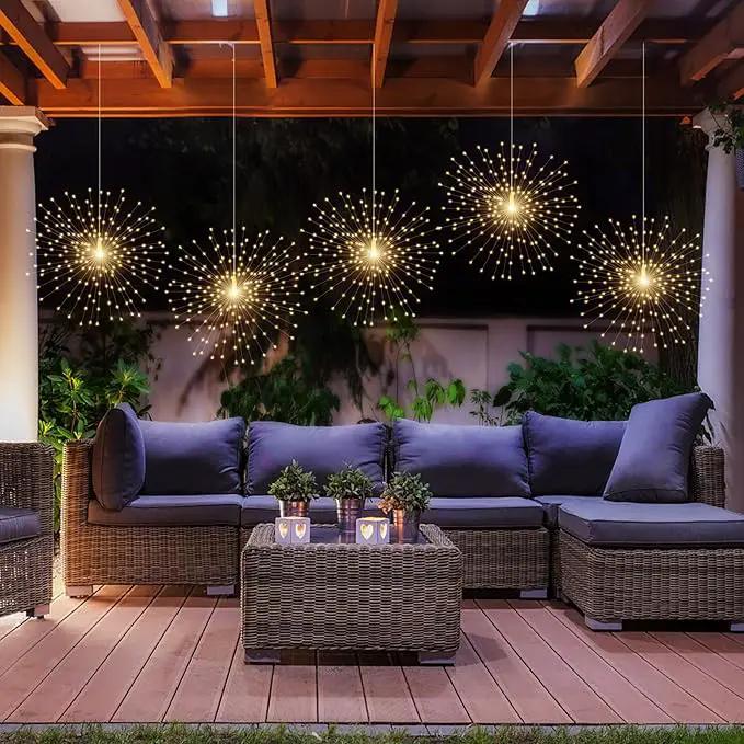 4 Pcs 800LED Solar Starburst Sphere Lights,Firework Lights Remote Control Timer 8 Modes Dimmable Waterproof Hanging Fairy Lights, Sparkly Lights for Patio Garden Tent Outdoor(Warm White) by GreenHaven Gardens