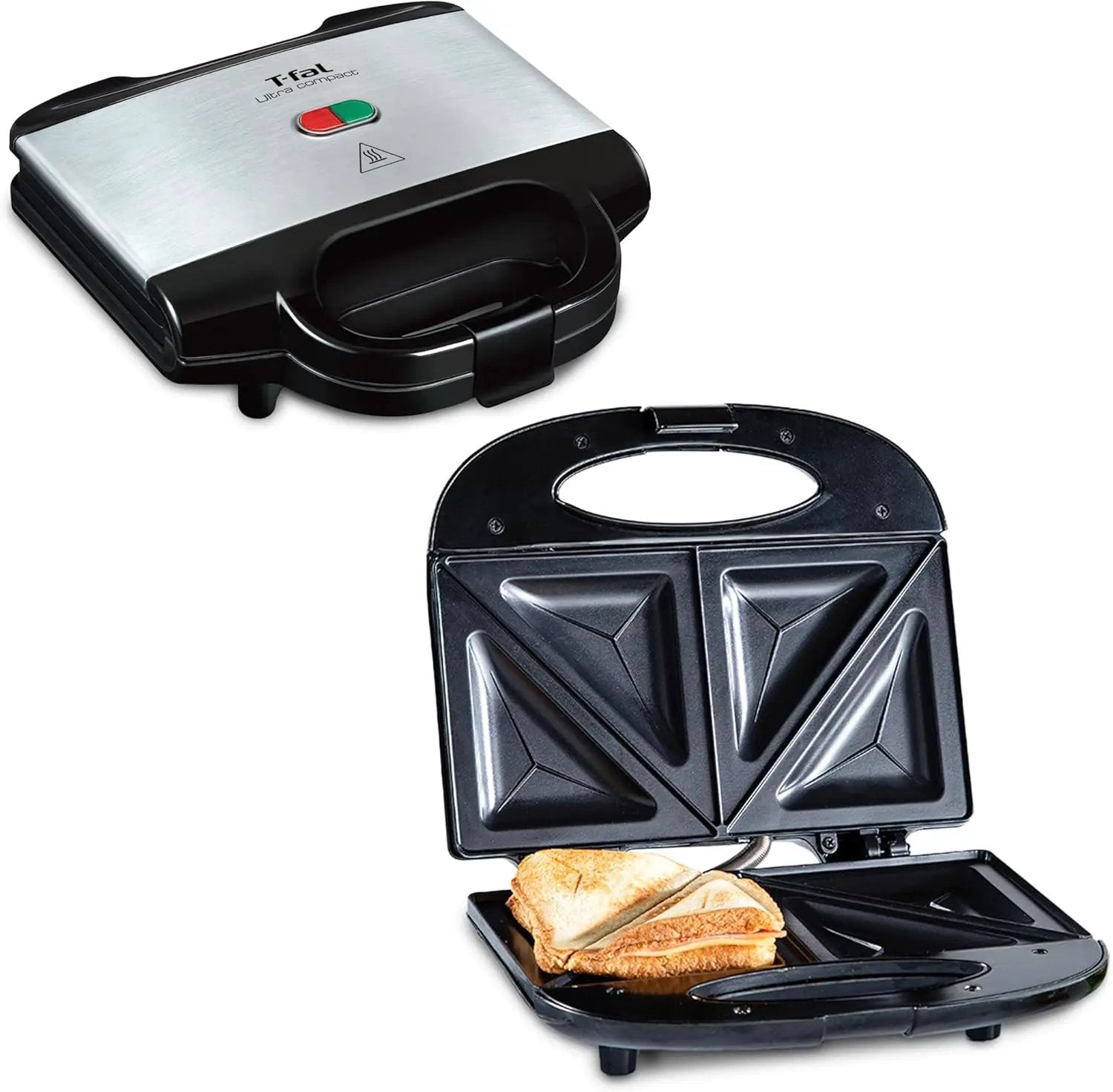 T-fal Compact Sandwich Maker, Stainless Steel, Easy to Clean, Indicator Lights, Cool Touch Handle, Grilled Cheese, Panini, 625 Watts, Black by GreenHaven Gardens