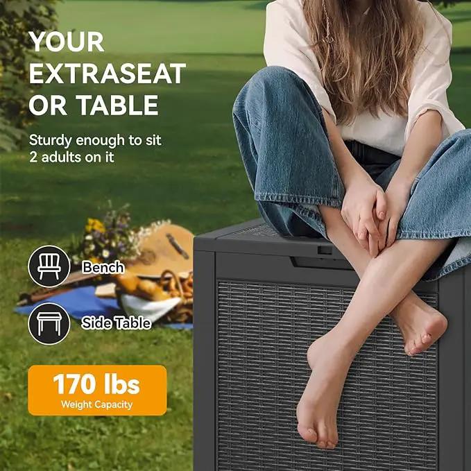 NUNU LAB 30 Gallon Waterproof Outdoor Storage Box, Lockable Resin Deck Box Bench for Patio Cushions, Garden Tools, Pool Accessories & Package Deliveries – Black by GreenHaven Gardens