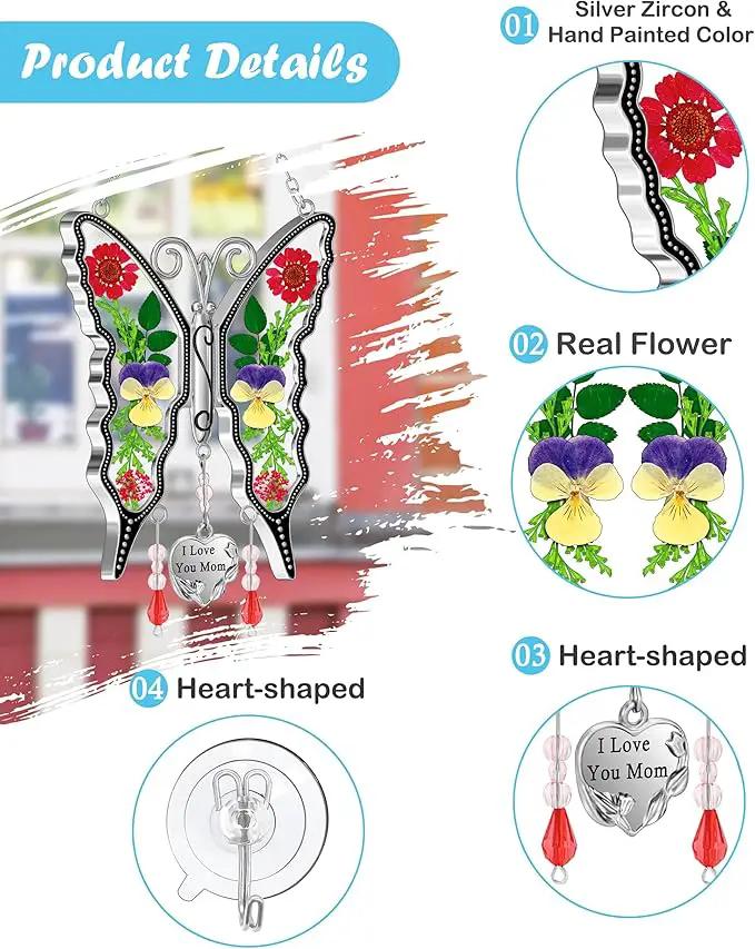 KY&BOSAM Gifts for Mom Butterfly Suncatcher Mom Gifts Mothers Day I Love You Mom Stained Glass Sun Catcher for Window Hangings Wind Chime Ornament Birthday Gift for Mother`s Day Valentine`s Christmas by GreenHaven Gardens