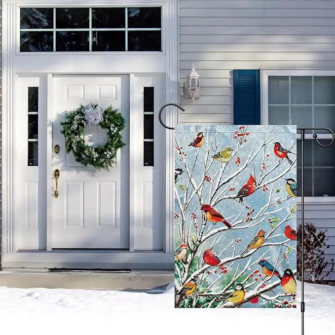 Louise Maelys Welcome Christmas Garden Flag 12x18 Double Sided, Small Burlap Tree Cardinal Birds Xmas Outside Outdoor House Yard Decor by GreenHaven Gardens