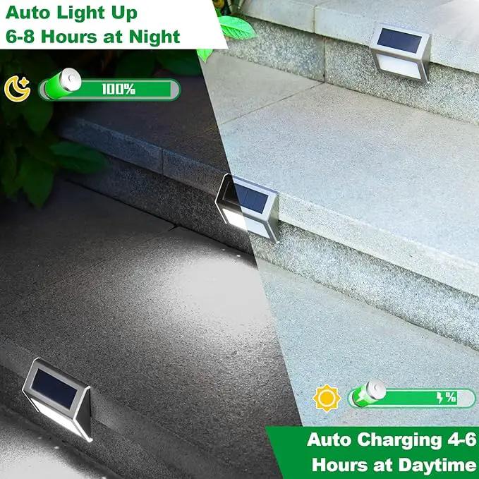 JSOT Outdoor Fence Lights,12 Pack Solar Powered Deck Lights Waterproof Stairs Light Stainless Steel Security Wall Lamps for Step Walkway Patio Garden Pathway - Cool White by GreenHaven Gardens