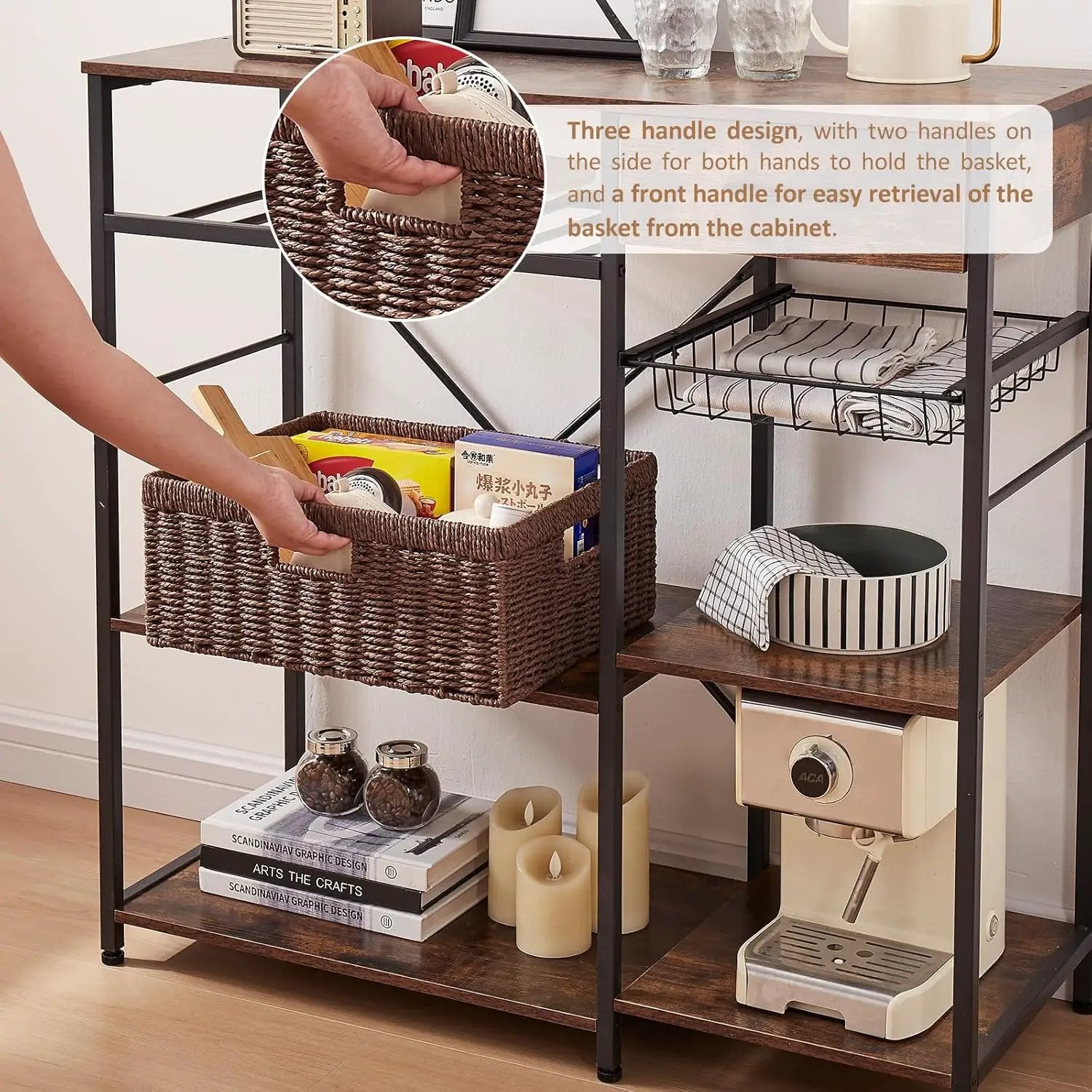 OIAHOMY Wicker Basket, Paper Shelf Basket with Built-in Handles, Rectangular Wicker Storage Bin for Pantry, Shelves, 1 Pack-Brown by GreenHaven Gardens