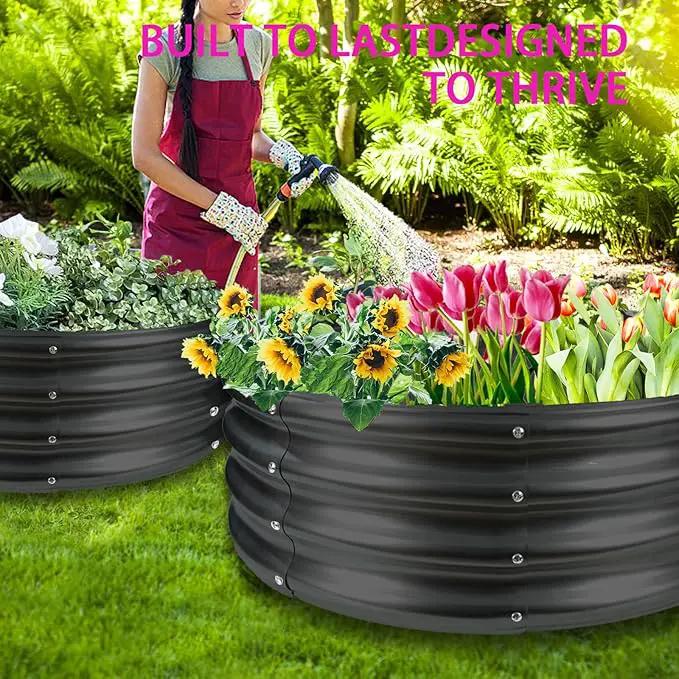 Round Galvanized Steel Fire Ring/Fir Pit for Outdoor/Durable Round Galvanized Steel Raised Garden Bed for Planting-2.67×2.67×1FT,0.8MM Thick (32 ins Diameter x 12 ins high, Black) by GreenHaven Gardens