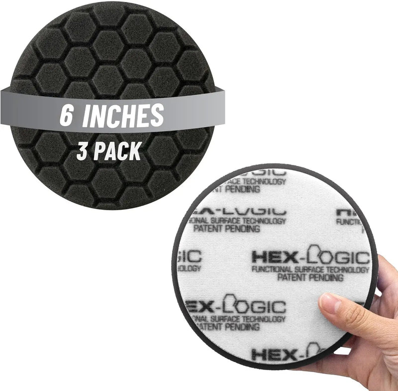 Chemical Guys Hex-Logic Finishing Pad Black (6.5 Inch) (3 Pack) – Ultra Soft Foam Pads for Wax, Sealant & Glaze Application On Large Panels by GreenHaven Gardens
