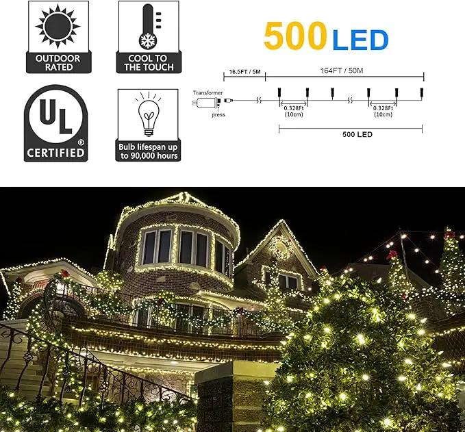 weillsnow 164Ft 500 LED Christmas Lights, Waterproof 8 Twinkle with Memory Functions Christmas Tree Lights for Indoor Outdoor Christmas Tree Garden Decoration (Warm White) by GreenHaven Gardens