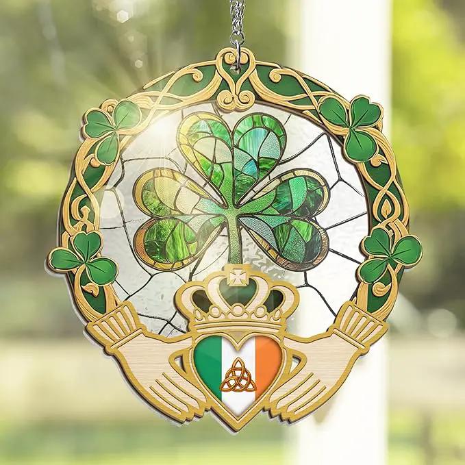 Irish Gifts, Shamrock Decorations - St Patricks Day Decor, Birthday, Christmas, Good Luck, Irish Gifts for Women Men, Claddagh, Celtic Home Decor - Window Suncatcher Hanging Decorations 12 in by GreenHaven Gardens