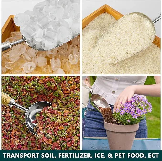 Berry&Bird Garden Loose Soil Scoop, Stainless Steel Hand Shovel Spade with Wood Handle Multi Function Gardening Trowel Spoons for Transplanting, Digging, Planting, Cultivation by GreenHaven Gardens