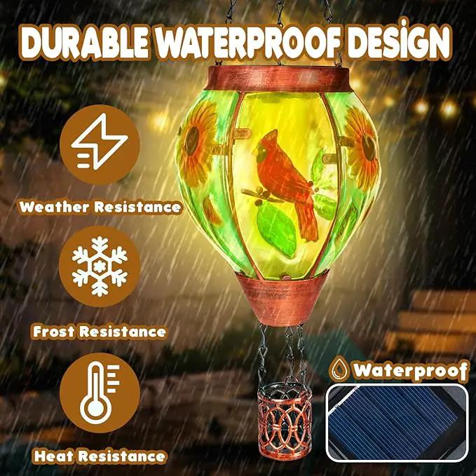 2 Pack Solar Hot Air Balloon Lantern With Flame, Cardinal Glass Solar Hanging Lights for Outdoor Yard Patio Farmhouse Decoration, Gifts for Women Grandma Mom by GreenHaven Gardens