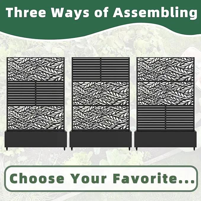 Casaphoria Metal Raised Garden Bed with Trellis and Wheels, 72"x47"x16" Planter Box for Climbing Plants, Vegetables & Vines, Features Drainage Holes and Privacy Screen, Black(Spring&Louvered) by GreenHaven Gardens