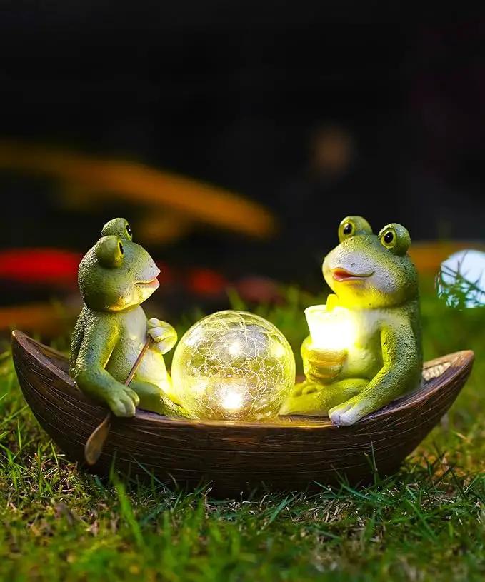 Solar Frogs Boating Statue Garden Decor: Outdoor Sculpture Lights Decorations Art Ornament Yard Lawn Backyard - Ideal Gifts for Women Mom Grandma by GreenHaven Gardens