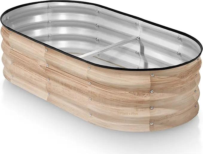 Galvanized Raised Garden Beds Outdoor // 4×2×1 ft Planter Raised Beds for Gardening, Vegetables, Flowers // Large Metal Garden Box (Natural Wood Grain) by GreenHaven Gardens