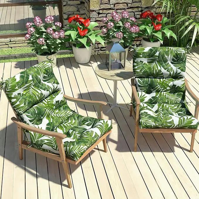 LVTXIII Outdoor Seat/Back Chair Cushion Patio Tufted High Back Cushion, Seasonal Replacement Rocking Chair Cushion with Ties (22” W x 20D”, Set of 2, Palm Green) by GreenHaven Gardens