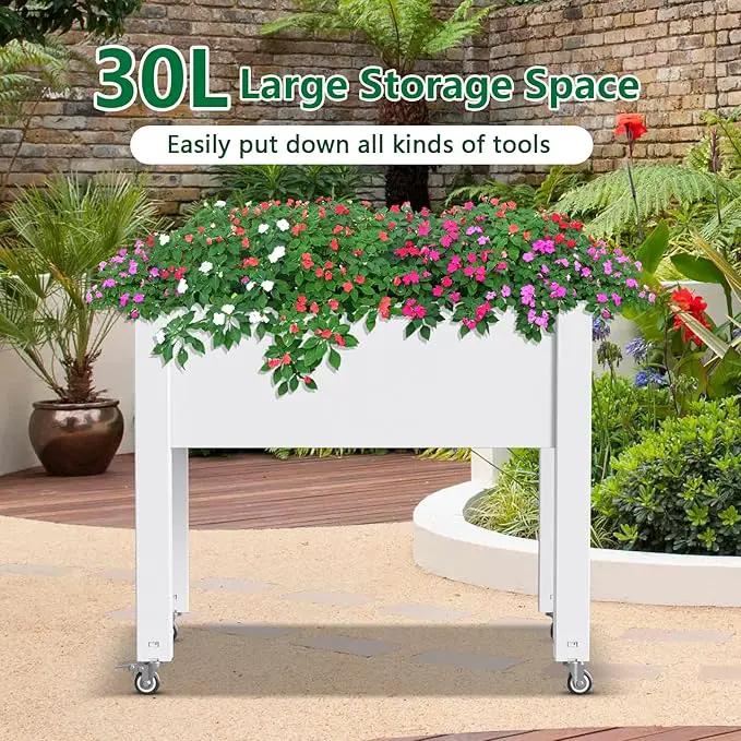 Horticulture Raised Garden Bed with Legs, Divisible Raised Resin Planter Box for Backyard, Patio, Balcony, with 4 Legs, 4 Swivel Lockable Wheels(Ashen,30.04 * 17.72 * 28.9) by GreenHaven Gardens