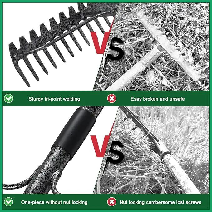 63'' Bow Rake ，17 Tines Metal Head Rakes with Stainless Steel Handle，Heavy Duty Garden Rake for Loosening Soil Gathering Leaf Leveling Lawn Farming Land Management Yarn Thatch Rake by GreenHaven Gardens