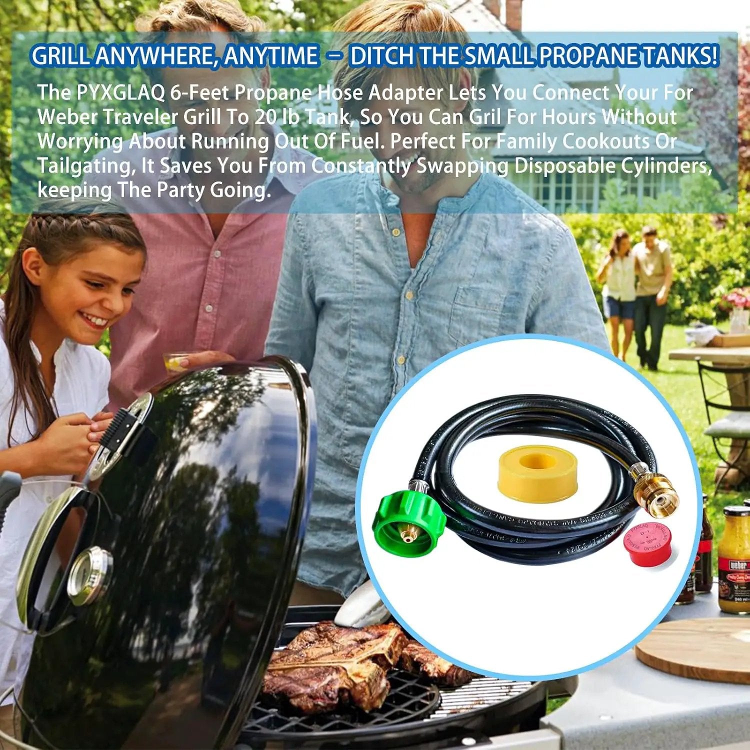 6 Feet for Weber Adapter Hose for Weber Travelev Grill, for Weber Traveler Grill Accessories for Weber Q 1000 for Weber Q Series, and for Weber Traveler Gas Go-Anywhere Grills Propane Adapter. by GreenHaven Gardens