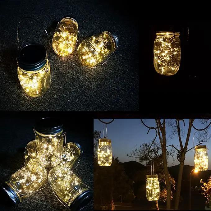 Solar Lantern Mason Jar Hanging Lights,4 Pack 30 Led Fairy Firefly Starry String Jar Lights (Mason Jars/Hangers Included),for Mason Jar Patio Garden Lanterns Wedding Table Decor Light by GreenHaven Gardens