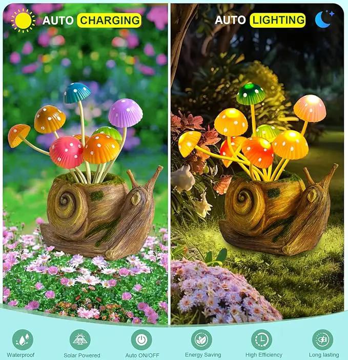 Solar Lights Outdoor Garden Statue,Cute Snails Figurines with Mushroom LED Solar Lights Fairy Garden Accessories,Birthday Gifts for Women Mom Gardening for Patio,Yard Art,Lawn Ornament,Porch,Backyard by GreenHaven Gardens