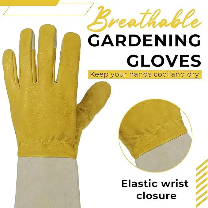 HANDLANDY Rose Pruning Gardening Gloves for Men Women, Thorn Proof Forearm Protection Leather Garden Gloves, Gardening Gifts for Gardeners (Yellow- goatskin, Medium (Pack of 1)) by GreenHaven Gardens
