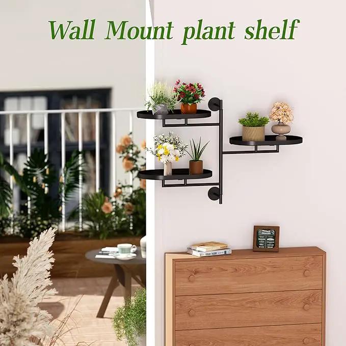 WIndow Sill Rotating Plant Stand Shelf Indoor Black Metal Floating Shelves 3-Tier Wall Mount Plant Holders for Living Room Wall Planter Modern Home Decor for Gardening by GreenHaven Gardens